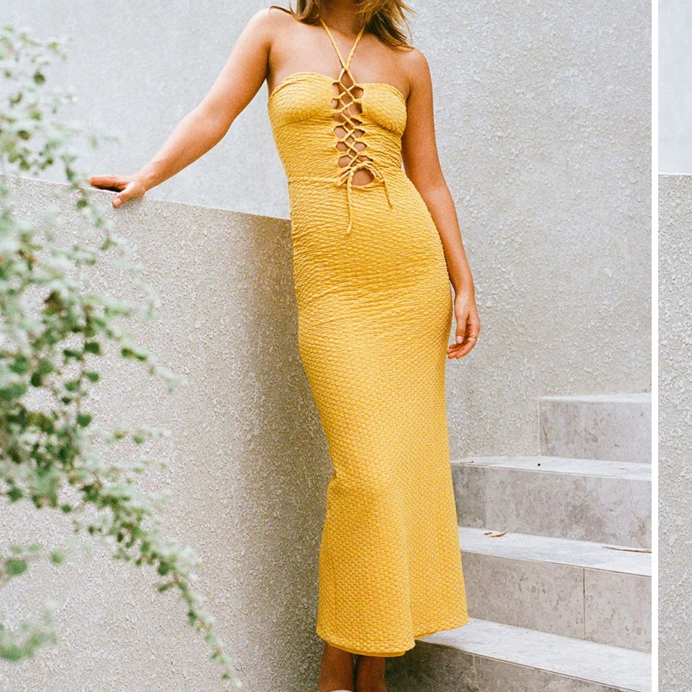 Elegant Yellow Halter Dress